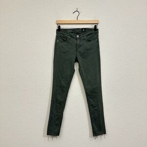 AG ADRIANO GOLDSCHMIED Super Skinny The Legging Ankle Jeans Raw Hem Green